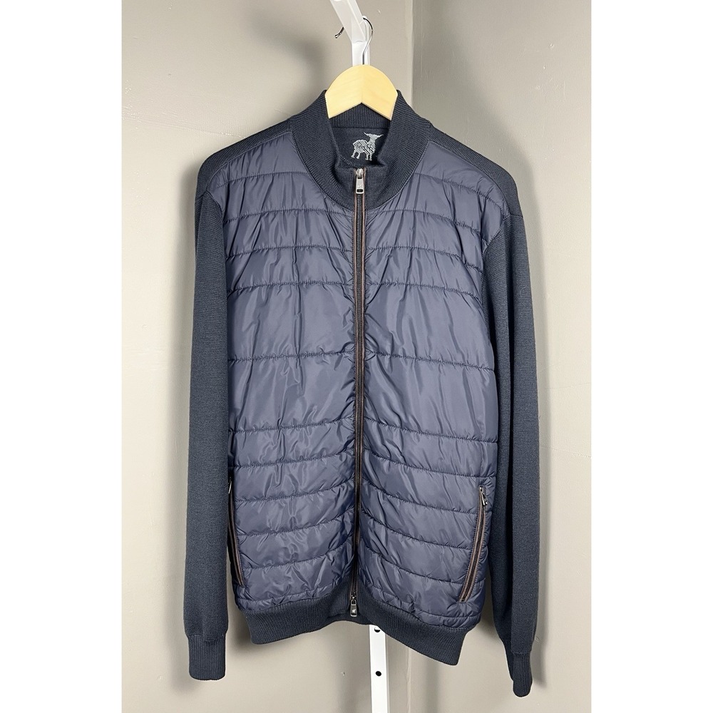 Raffi Qulited Knit Zip Sweater Jacket Men's M Wool Blend Hybrid Luxury Navy